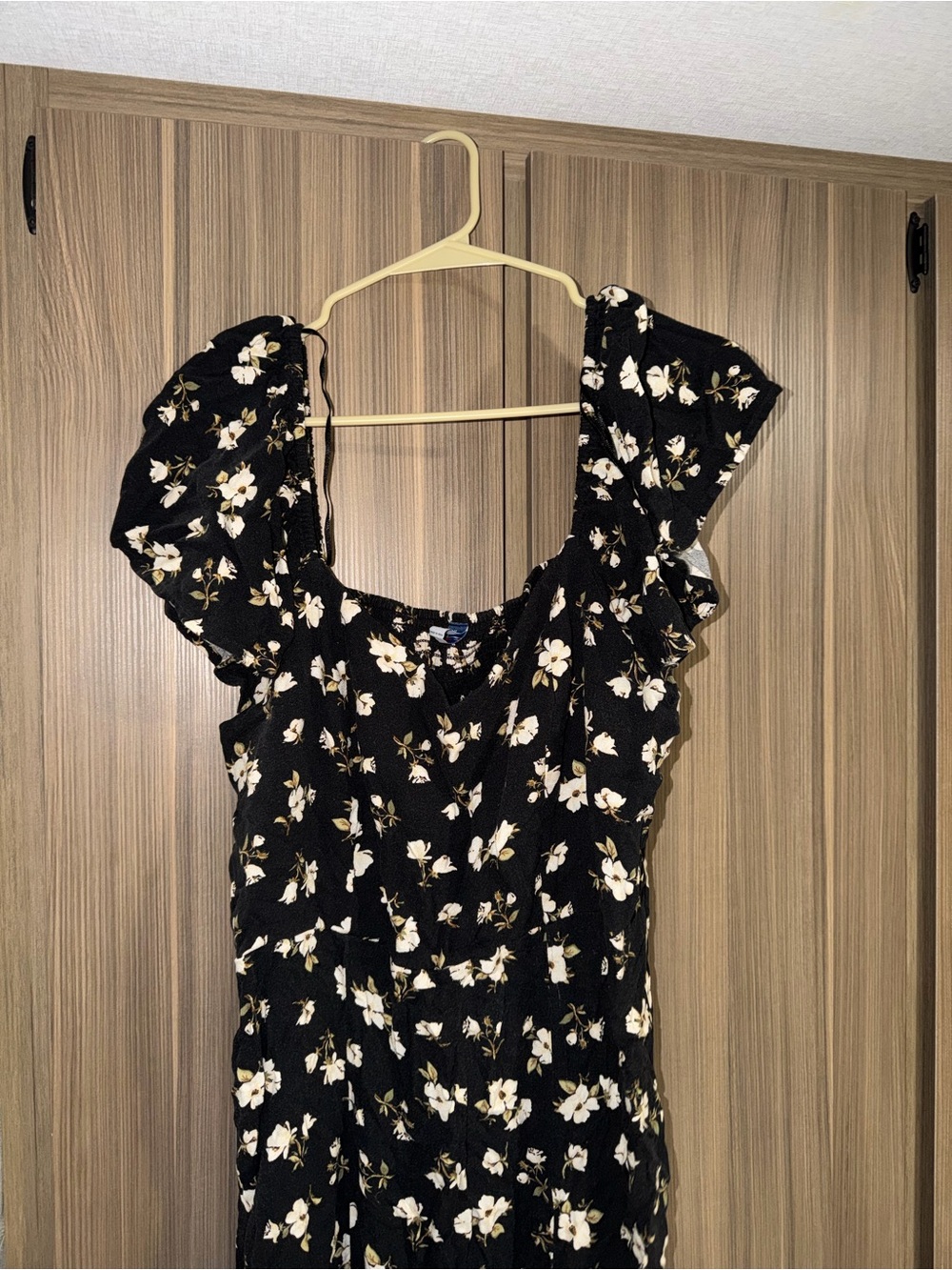 Old Navy Black Floral Midi Dress with White Blossoms